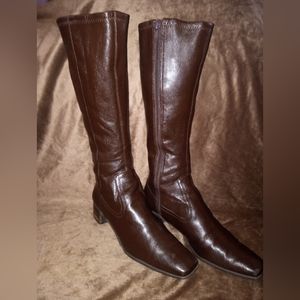 Enzo Angiolini Genuine Soft Leather Boots/ Vintage Brown Mid Calf Zipper Boots